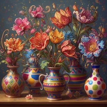 Fantastical Flowers in Patterned Vases