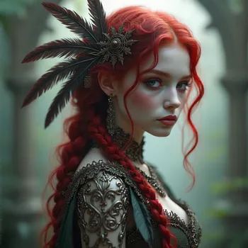 Fantasy Girl with Metalwork & Feathers