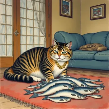 Fat Tabby King and His Feast