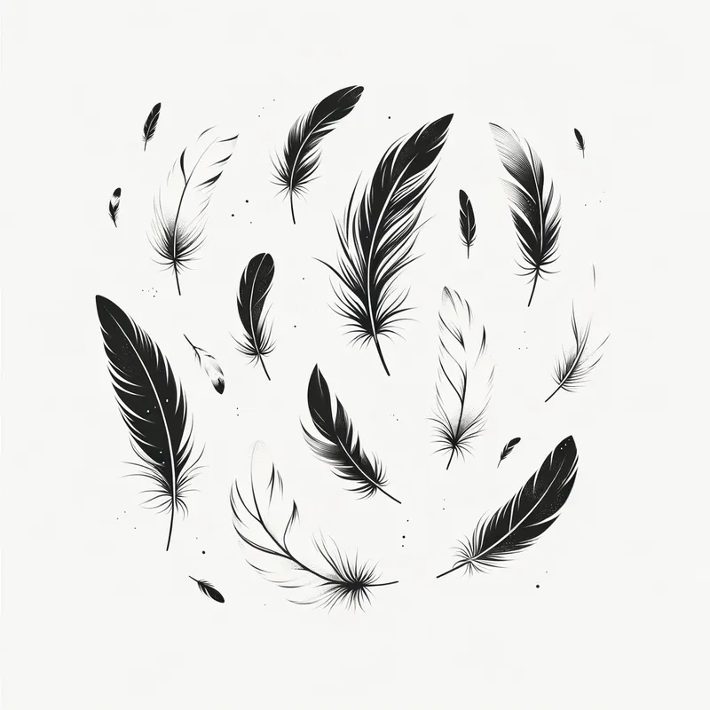 Feathers in Flight Clipart - simple clipart of black and white picture of feathers floating in the air - AI image generated with Art