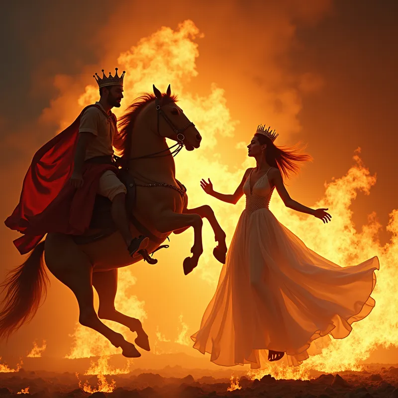 Fiery Monarchs - A flying king and queen on fire - AI image generated with Photorealistic 2