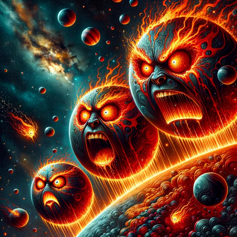Fiery Planets in Outer Space - outer space with angry planets on fire
 - AI image generated with Art - picture of the day