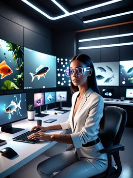 Fisheye View: Futuristic AI Workspace