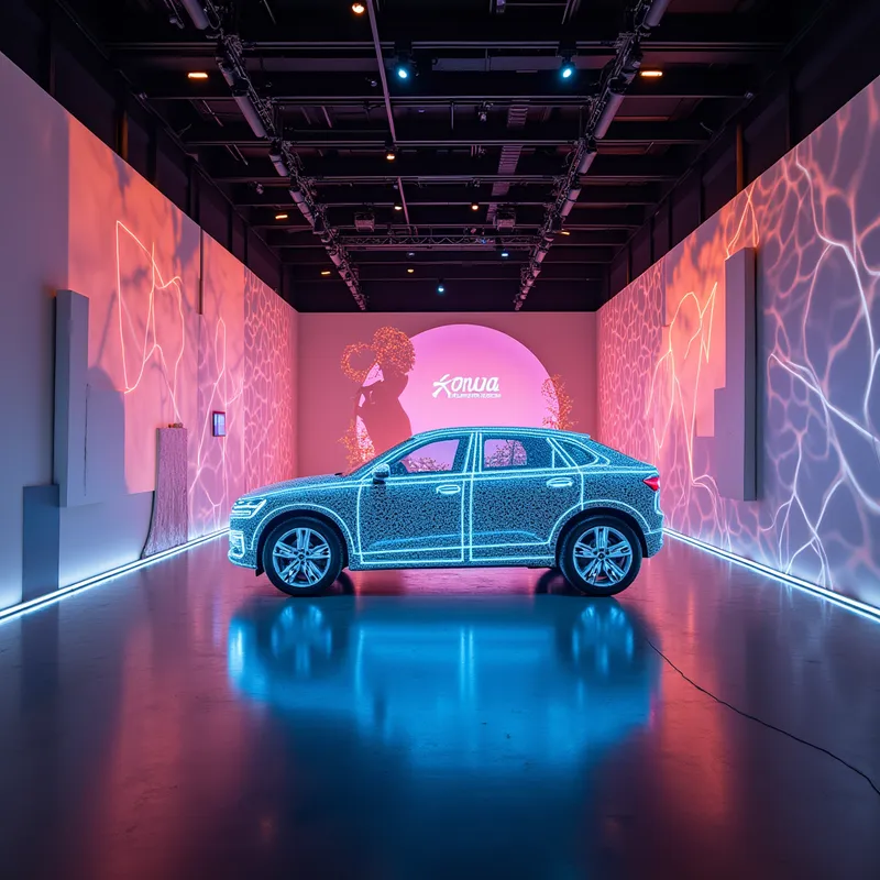 Flux Krea Model Artistic Installation - An artistic installation showcasing the 'Flux Krea' model, with vibrant lighting and abstract elements that emphasize its cutting-edge technology and aesthetic appeal. - AI image generated with Krea