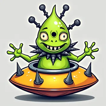 Friendly Alien in Spiky Spaceship