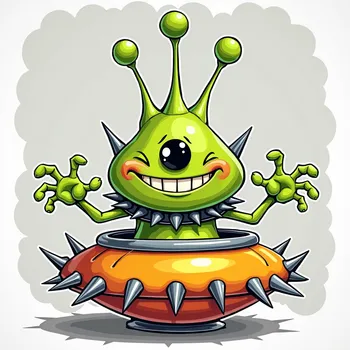 Friendly Alien on Spiky Spaceship