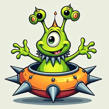Friendly Alien on Spiky Spaceship