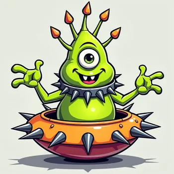 Friendly Alien on Spiky Spaceship