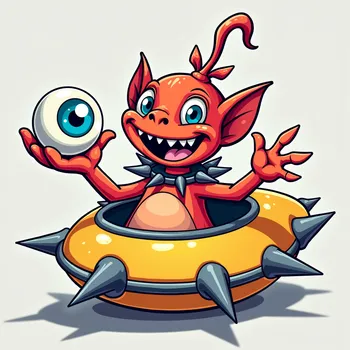 Friendly Cartoon Alien in Spaceship