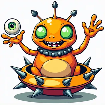 Friendly Cartoon Alien in Spike Ship