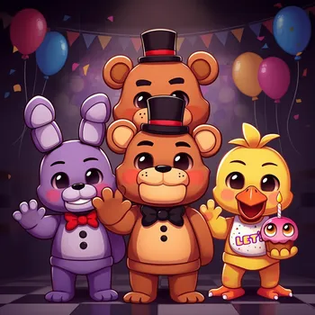 Friendly FNaF Characters in a Party Room