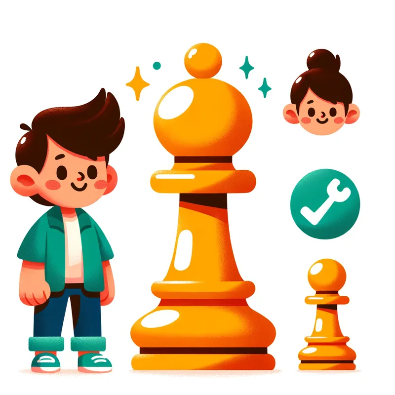 Friendly Pawn - The pawn should be the main focus, taking up most of the frame.
Depict the pawn with a friendly and approachable expression, like a big smile or curious eyes.
Use a bright color palette and simple shapes suitable for young children.
Consider adding a few details to suggest the pawn's role as a soldier, like a tiny sword or shield - AI image generated with Art
