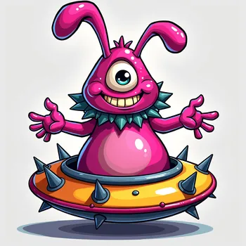 Friendly Pink Alien in Spiky Spaceship