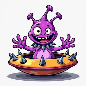 Friendly Purple Alien in Spiky Spaceship