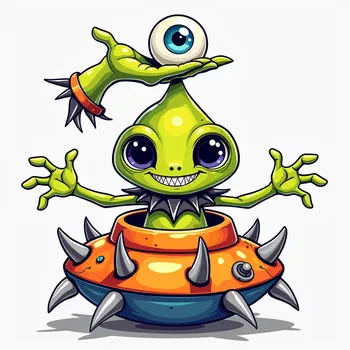 Friendly Spiked Alien in Spaceship