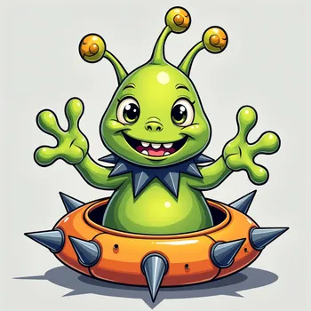 Friendly Spiky Alien in Spaceship