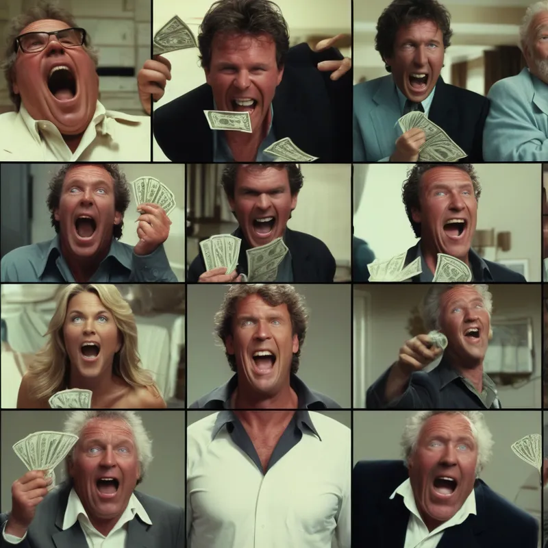 From Ordinary to Millionaire - A montage in film style showing the transformation of an average person into a mega millionaire after winning the lottery, set to an inspiring soundtrack and movie sound effects. - AI image generated with Stable Diffusion XL