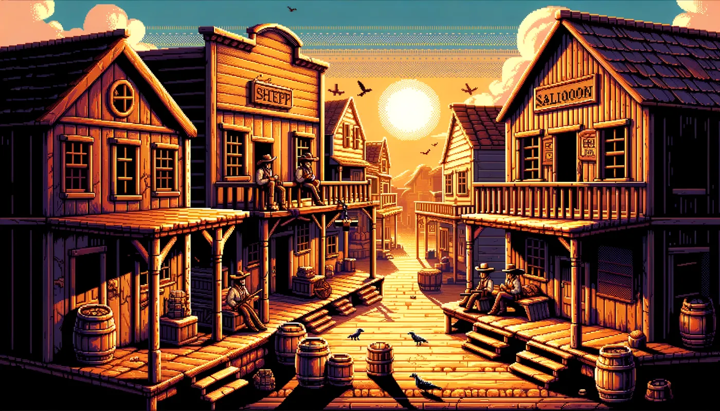Frontier Outpost - Far west town from 2d platforming game - AI image generated with Art