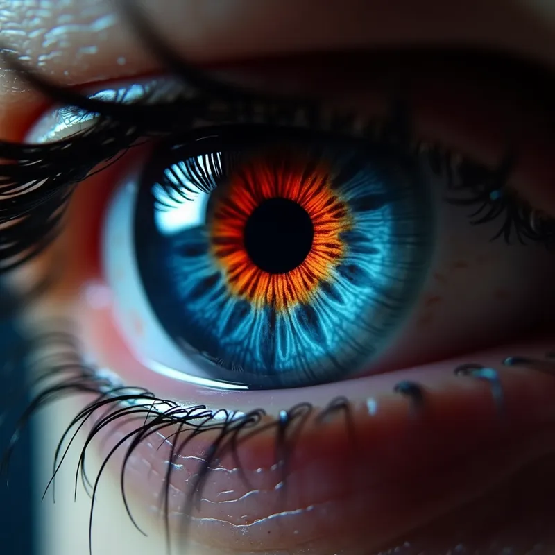 Fury in Dark Blue Eyes - An extreme close up image of an angry brilliant dark blue eye with a brilliant dark red pupil  - AI image generated with Photorealistic 2