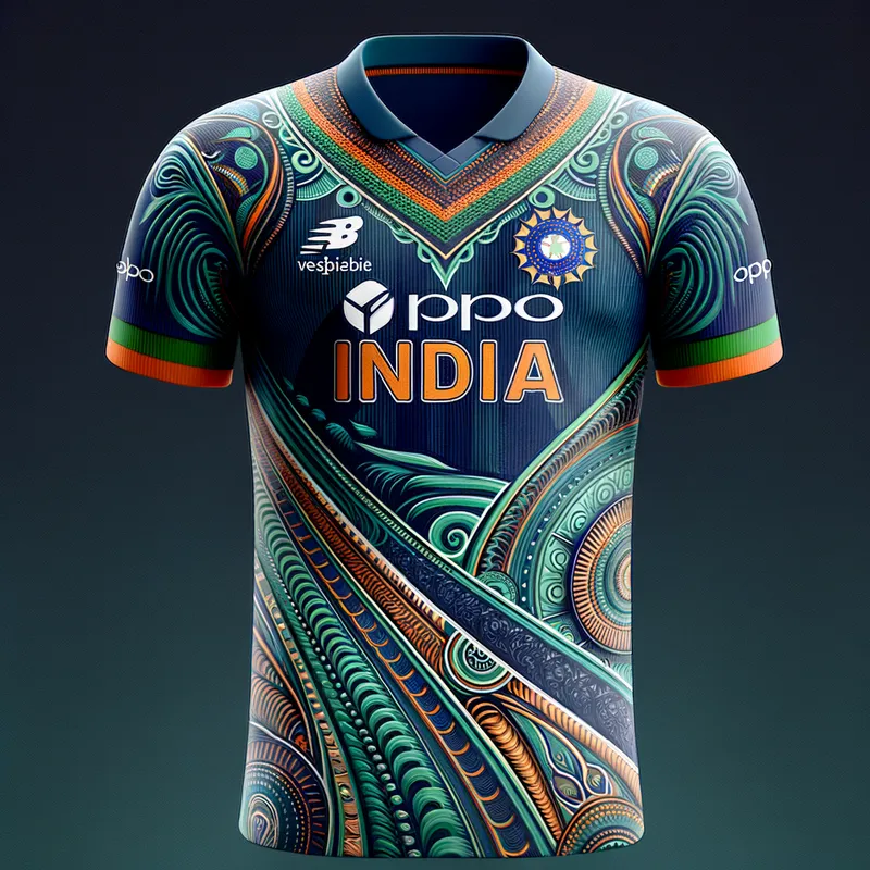 Fusion Flair - A modern and innovative jersey design for the Indian cricket team, blending traditional Indian aesthetics with contemporary design elements. - AI image generated with Art