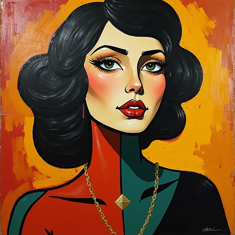 Fusion Portrait by Master Artists -  Painting of a Woman by Timur Fork, Klimt, Herman Brood, VanDongen, Of Klint, Enki Bilal merged - AI image generated with Photorealistic 2