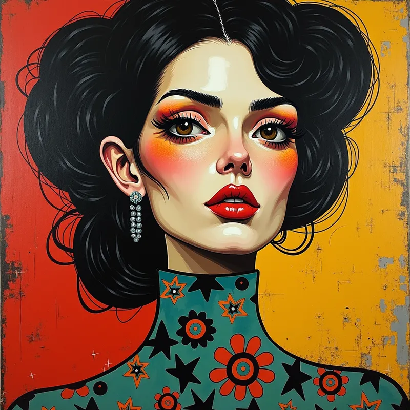 Fusion Portrait by Master Artists -  Painting of a Woman by Timur Fork, Klimt, Herman Brood, VanDongen, Of Klint, Enki Bilal merged - AI image generated with Photorealistic 2