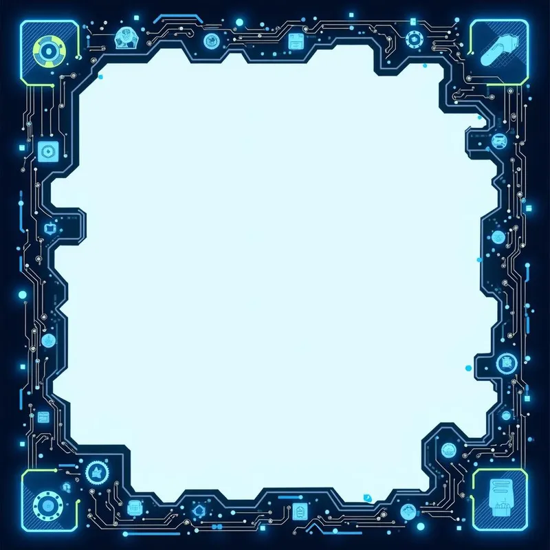 Futuristic AI Borders - Generate a separator page with futuristic-looking borders that include AI and technology motifs. This is for an economic project focusing on AI in India, with the central part left open for text. - AI image generated with Photorealistic 2