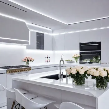 Futuristic White Kitchen with Lights