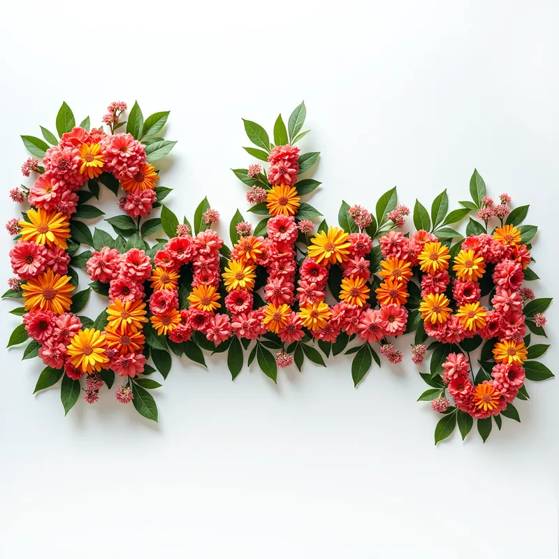 Gadangme Floral Text Art - Text 'A harmonious composition of flowers in full bloom, artistically configured to spell out 'Gadangme. The vibrant colors and shapes of the flowers merge to produce a captivating piece of floral text art. with mashaallah Fall' - AI image generated with Text