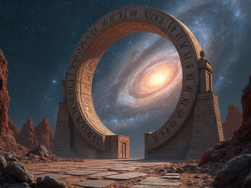 Galactic Timekeeper - A giant interstellar observatory with massive, ancient Roman numeral inscriptions XII and XXI, overlooking a mesmerizing galaxy. - AI image generated with Photorealistic 2