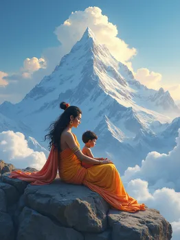 Ganpatiji and Parvati Mata on Kailash Parvat