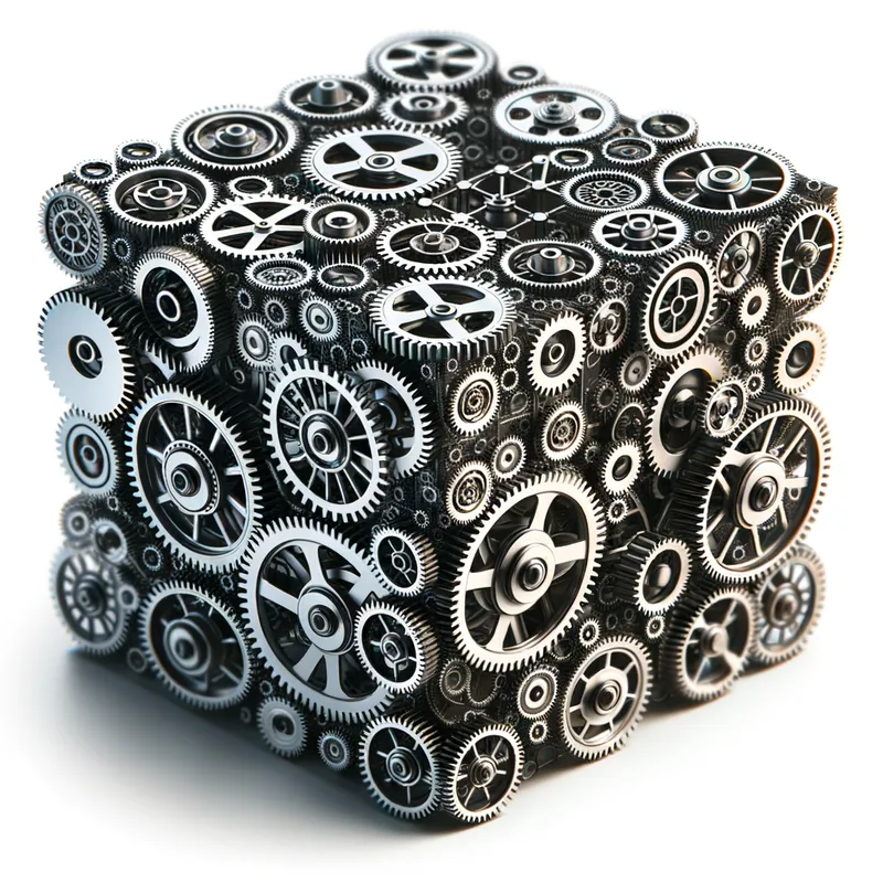 Gearbox Construction Art - Create the image of a box made of interconnected gears - AI image generated with Art