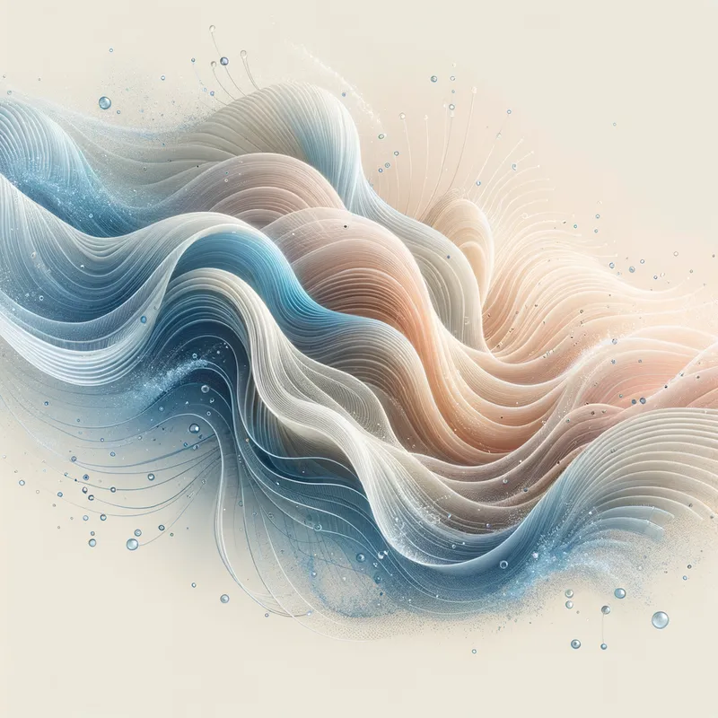 Gentle Cleansing Waves - An abstract representation of gentle, flowing waves with a soft and soothing color palette. The waves intertwine in a mesmerizing dance, evoking a sense of calm and tranquility. The image captures the essence of cleanliness and purity, inspired by the concept of 'washy washy' with subtle water droplets and bubbles accentuating the scene. - AI image generated with Art