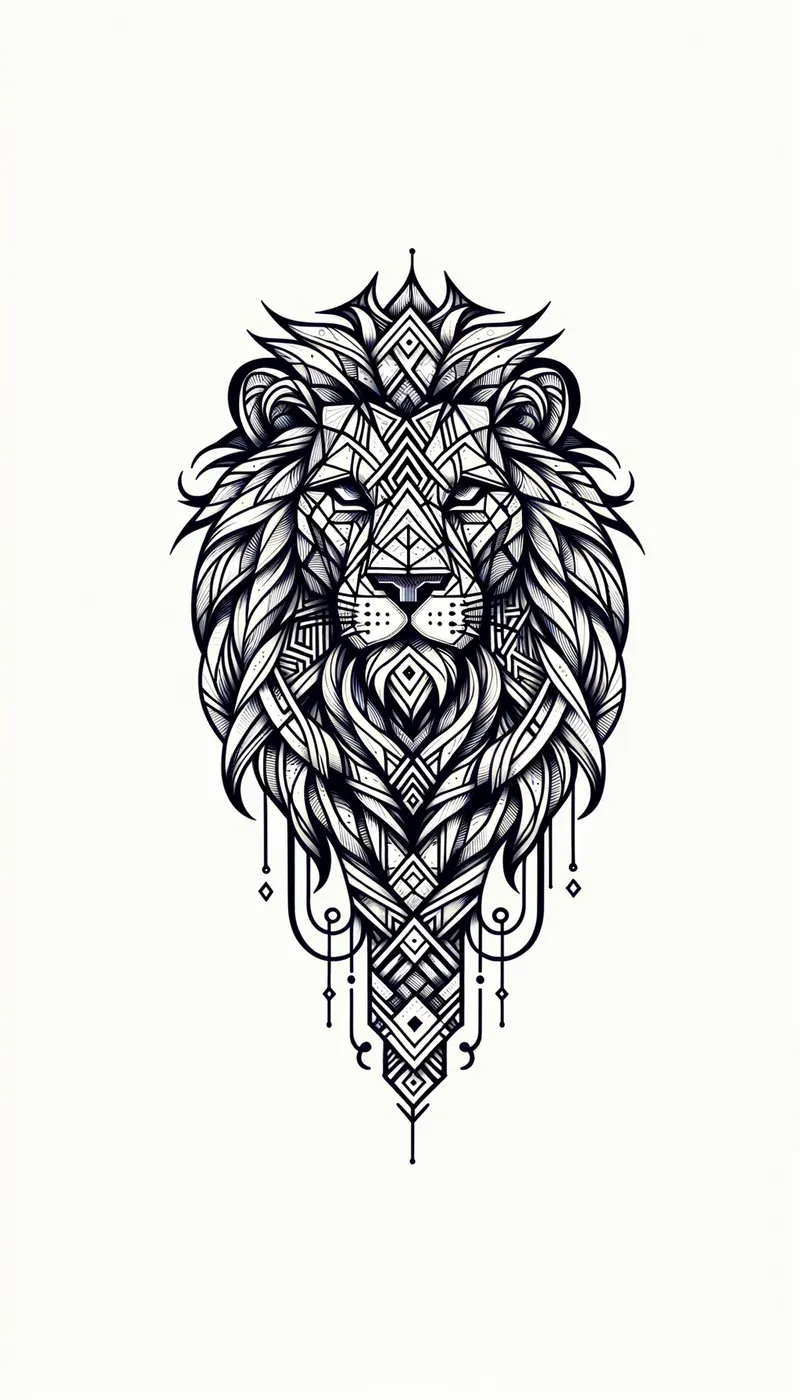 Geometric Fierce Lion Tattoo - geometric lion - AI image generated with Art - tattoo drawing
