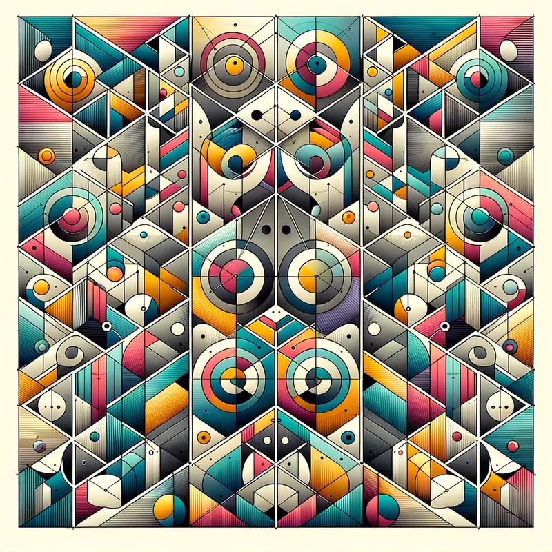 Geometric Harmony - An aesthetically pleasing pattern composed of triangles, circles, and squares, all arranged in harmonic proportions reflecting trigonometric principles. - AI image generated with Art