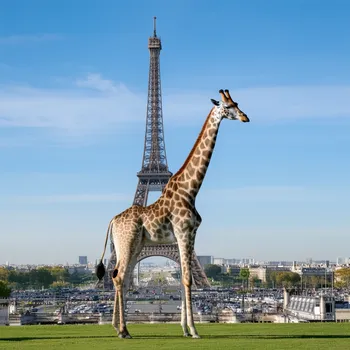 Giraffe Meets Eiffel Tower