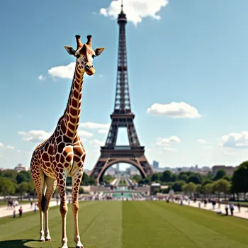 Giraffe Meets Eiffel Tower