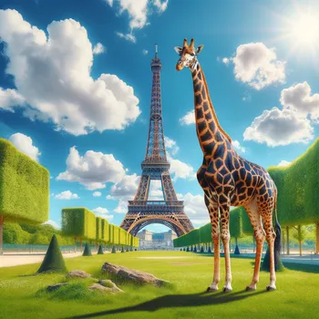 Giraffe in Front of Eiffel Tower