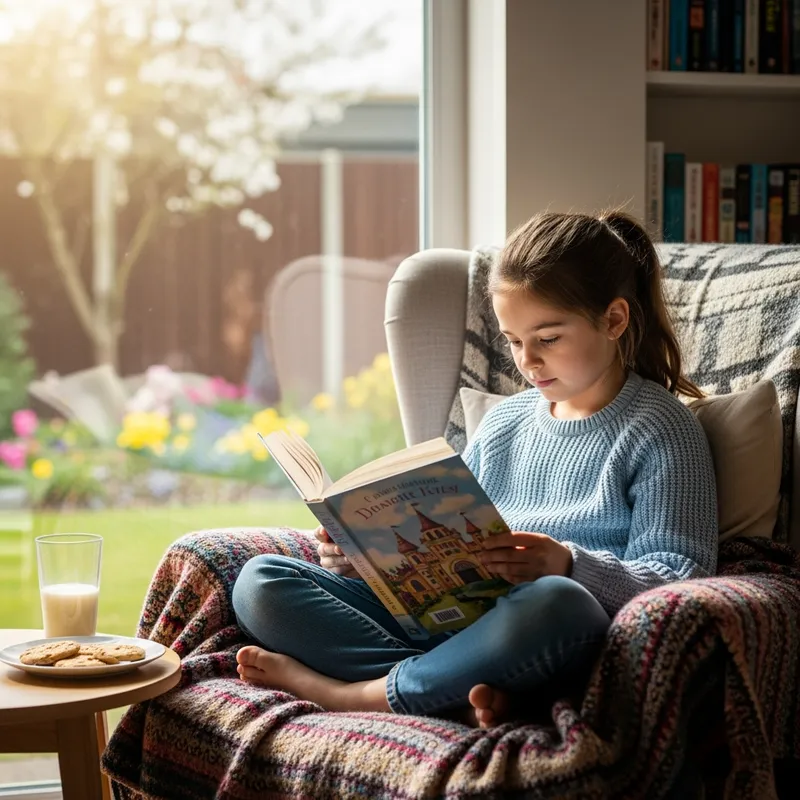Girl Immersed in a Book - Image of a girl reading book  - AI image generated with Imagen 4 Ultra - photorealistic