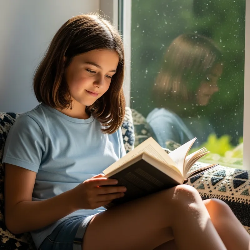 Girl Immersed in a Book - Image of a girl reading book - AI image generated with Imagen 4 Ultra - photorealistic