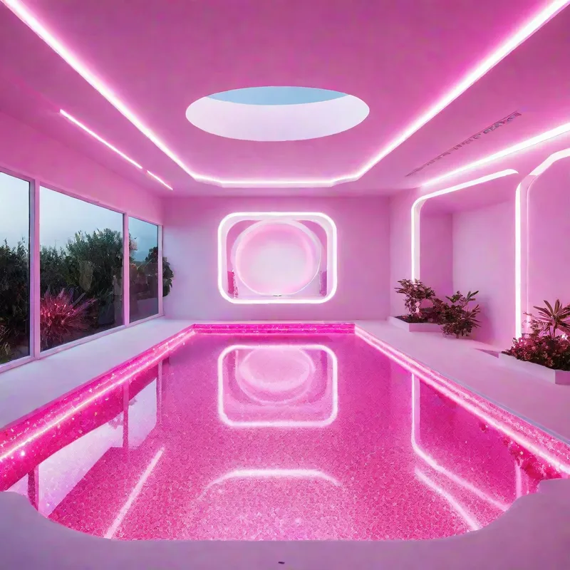 Glittery Futuristic Pool - futuristic white and pink glittery swimming pool - AI image generated with Photorealistic