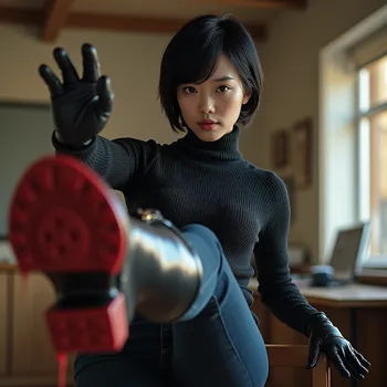 Glossy Black Boots and Red Spill