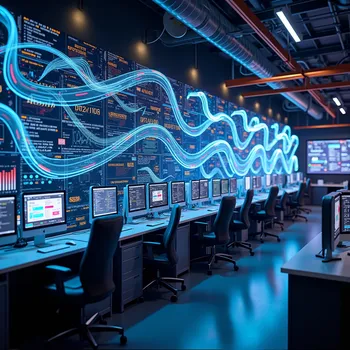 Glowing AI Ribbons in Futuristic Lab