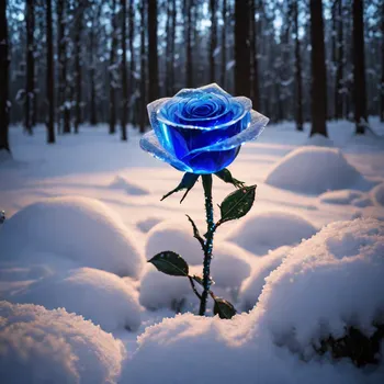 Glowing Crystal Rose in Snowy Forest
