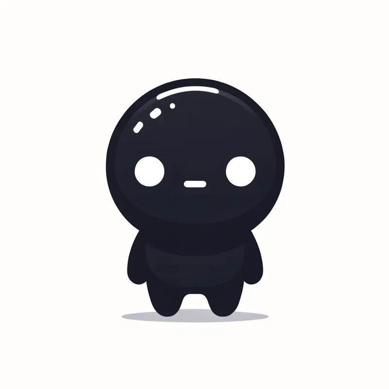 Glowing Eyes, Black Silhouette - A small character with a black body and face, without a mouth and nose, only with two small glowing white dots as eyes - AI image generated with Art