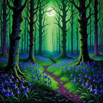 Glowing Flowers in Dark Green Woods