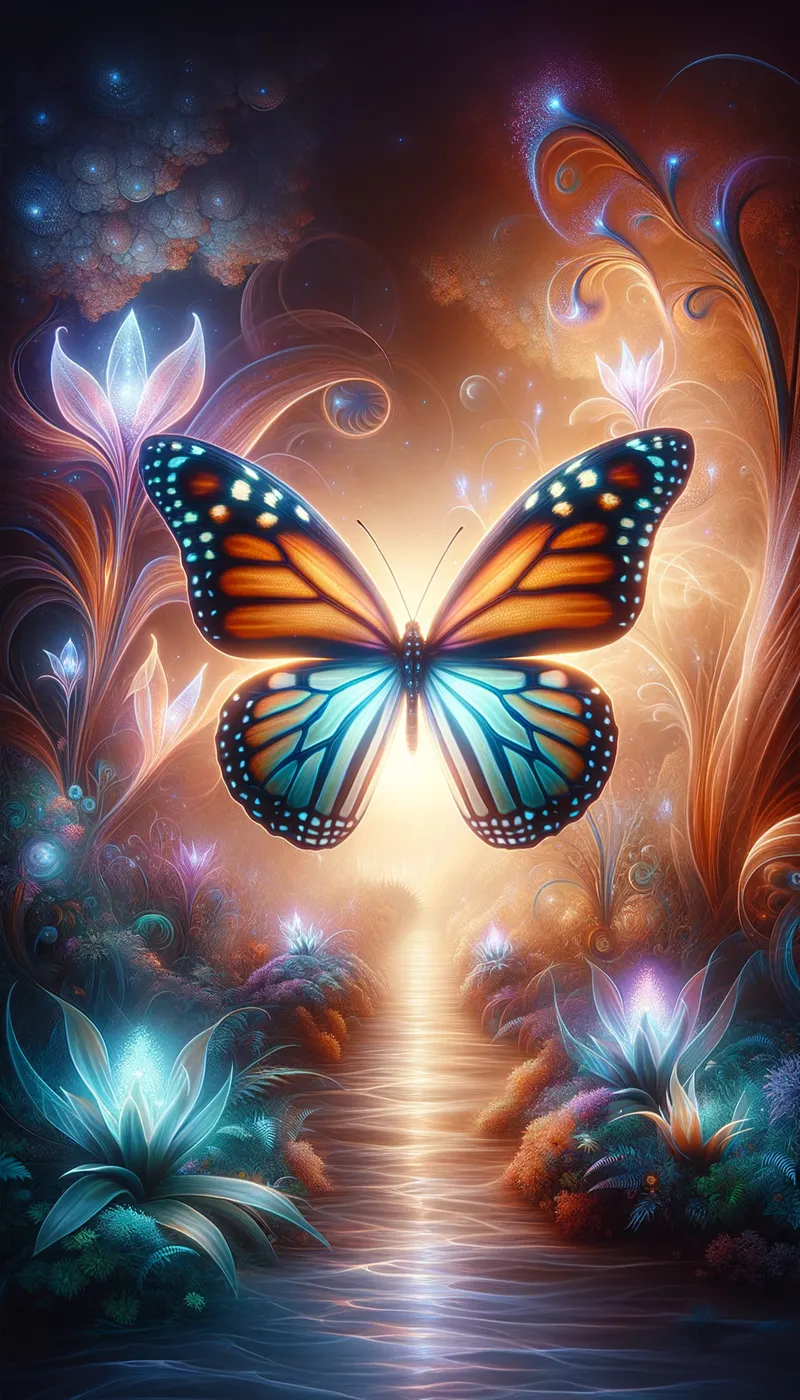 Glowing Monarch - fantasy single monarch butterfly glowing wings - AI image generated with Art - surrealismus