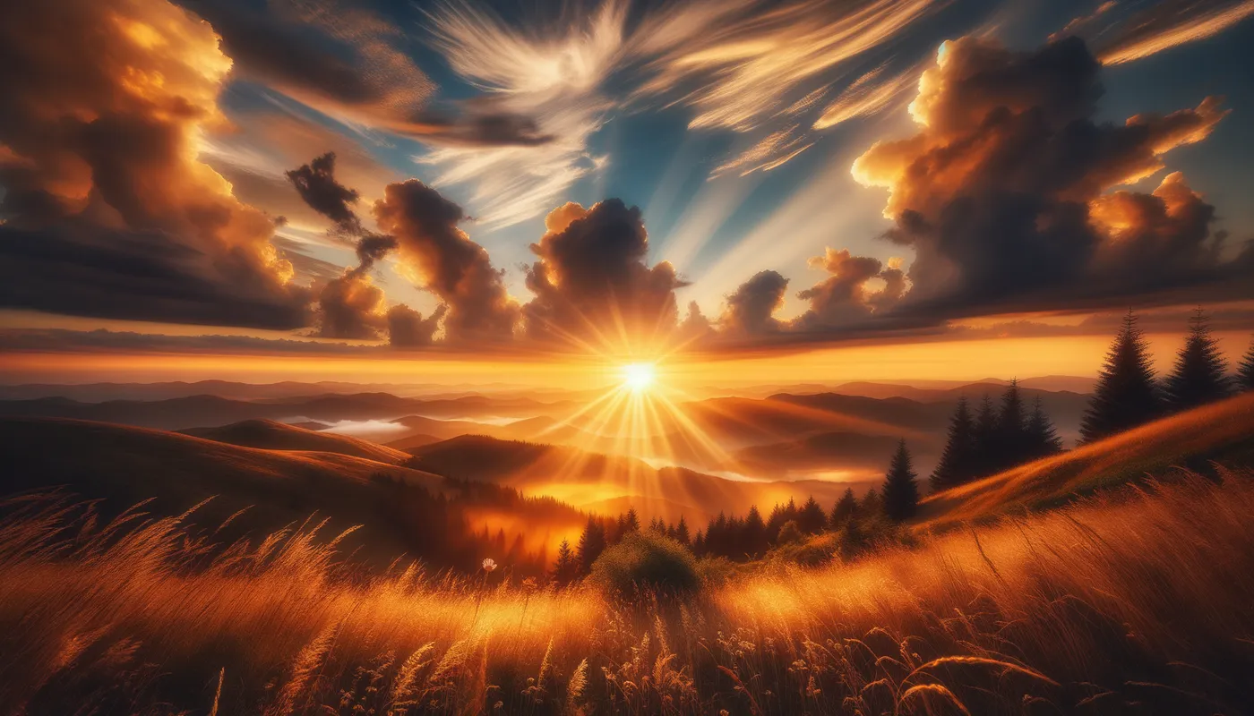 Golden Horizon - A magnificent sunrise where clouds are softly bathed in golden light, creating a radiant horizon. - AI image generated with Art