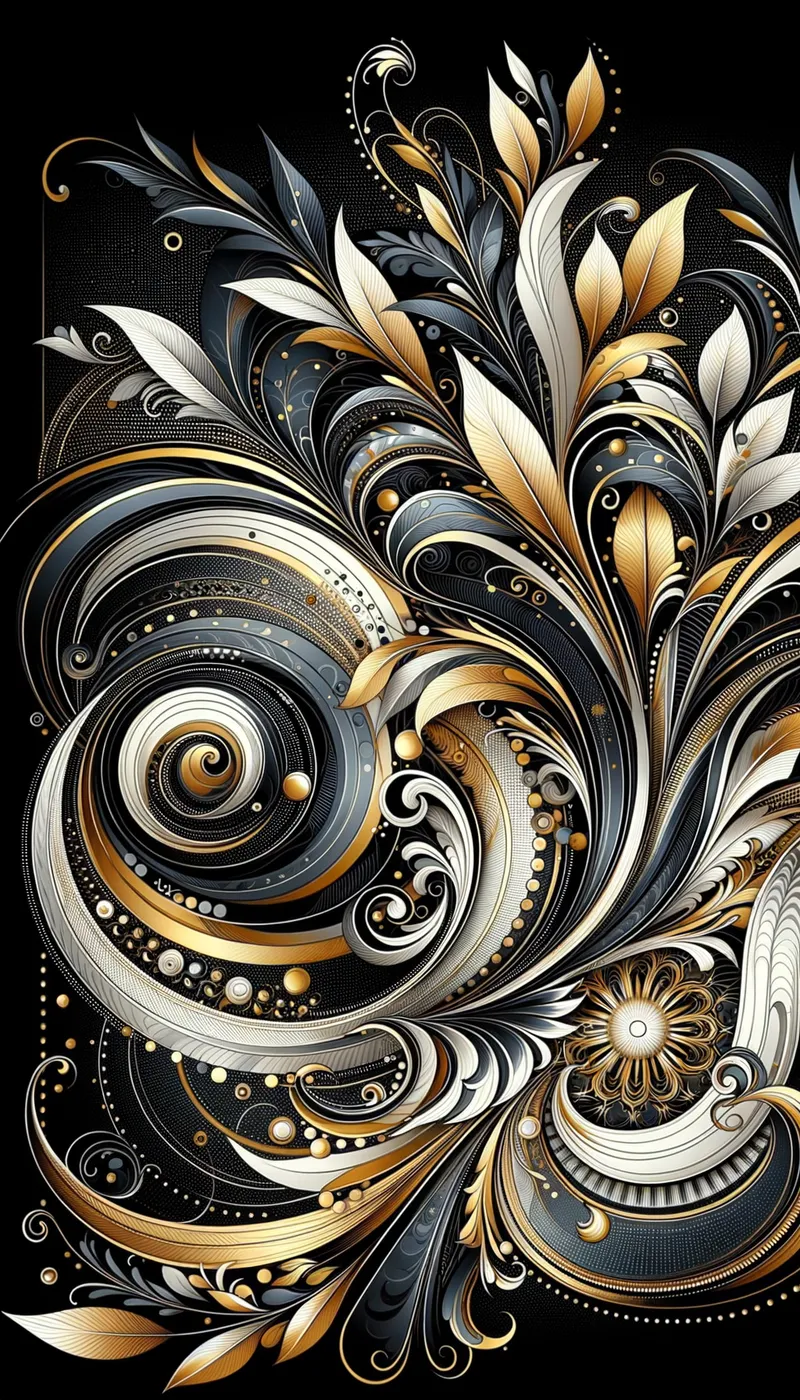 Golden Hues on Monochrome Canvas - Black, gold, and white background - AI image generated with Art