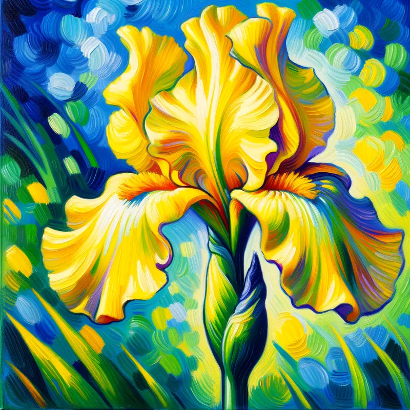 Golden Iris in Matisse Style - A single yellow iris - AI image generated with Art - Matisse